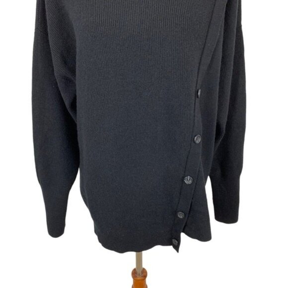 Halogen Black Asymmetrical Button Sweater Long Sleeve Ribbed Knit L Minimalist - Picture 3 of 7